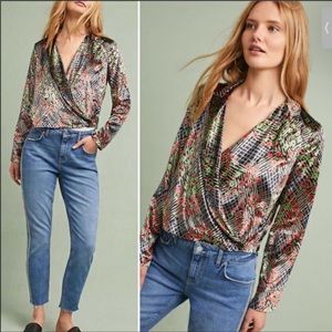 ANTHROPOLOGIE ETT TWA  Velvet Floral Wrap Blazer